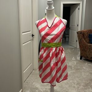 Lime Green, Pink and White  Adjustable Apron.  Stripes & Polkadots